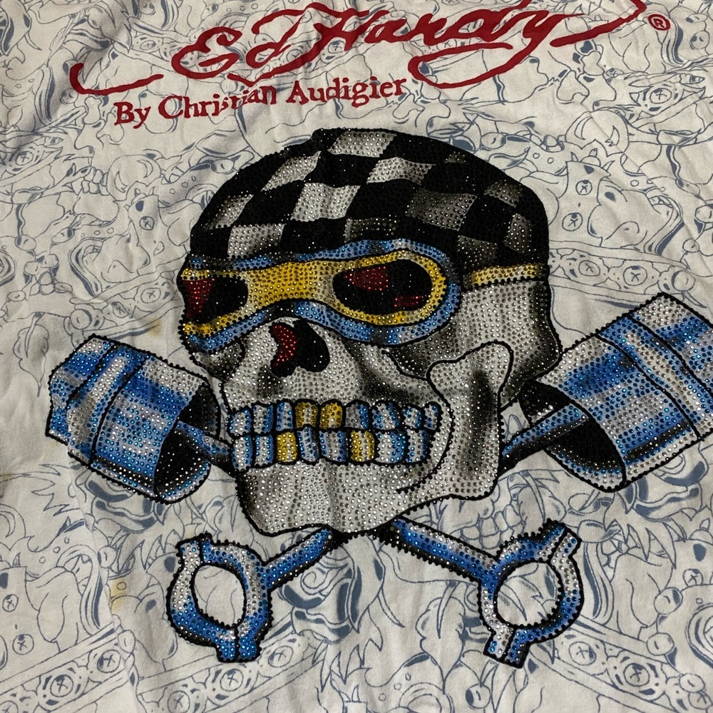 Ed Hardy designs Christian Audigier Live to Ride embellished T-shirt XXL